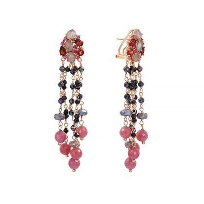 Серьги из серебра 925 пробы с лабрадоритами, гранатами, корундами и шпинелью