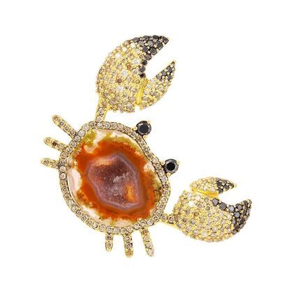 Подвеска из золота 585 пробы с жеодом, бриллиантами и бриллиантами облагороженными