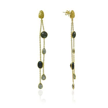 Серьги из серебра 925 пробы с лабрадоритами и аметистами