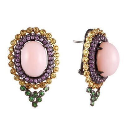 Серьги из золота 750 пробы с опалами, сапфирами и цаворитами