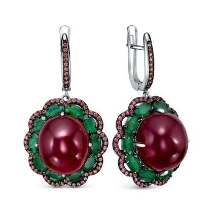 Серьги из серебра 925 пробы с корундами, бериллами и сапфирами