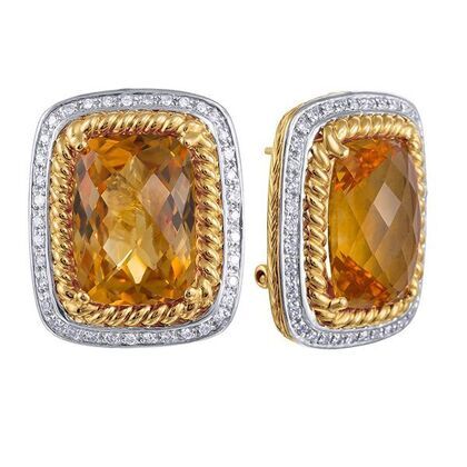 Серьги из золота 585 пробы с бриллиантами и цитринами