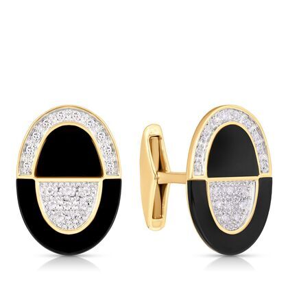 Запонки из золота 585 пробы с ониксом и бриллиантами