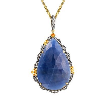 Колье из золота 585 пробы с корундом, бриллиантами и цитринами (60)