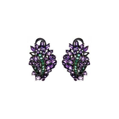 Серьги из серебра 925 пробы с аметистами и изумрудами