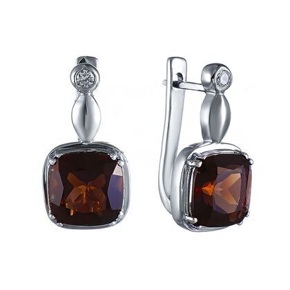 Серьги из серебра 925 пробы с раухтопазами и фианитами
