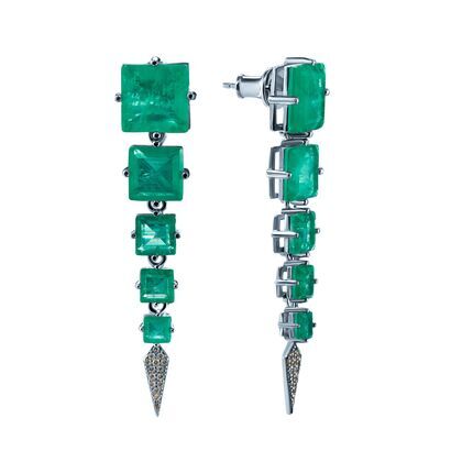 Серьги из серебра 925 пробы с фианитами и ювелирным стеклом