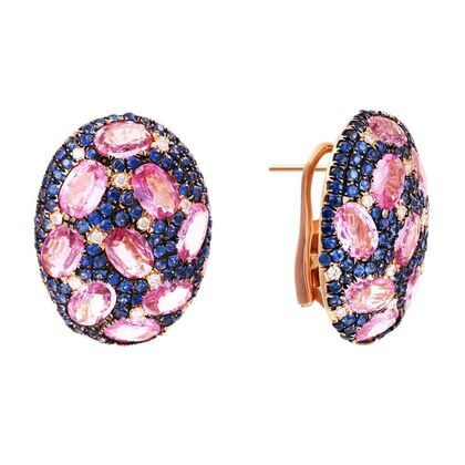 Серьги из розового золота 585 пробы с бриллиантами и сапфирами