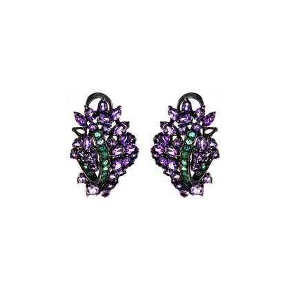 Серьги из серебра 925 пробы с аметистами и изумрудами