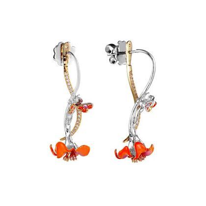 Серьги из серебра 925 пробы с фианитами и эмалью