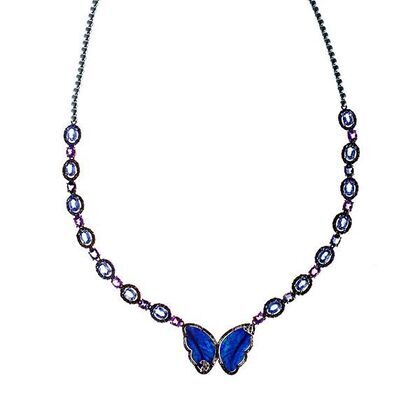 Колье из черного золота 585 пробы и черного золота 750 пробы с опал-дублет, бриллиантами, бриллиантами облагороженными, сапфирами, аметистами и иолитами