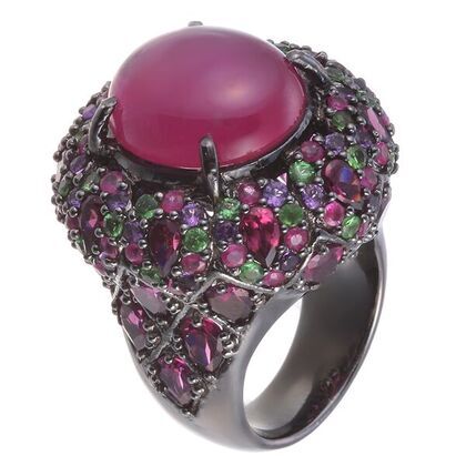 Кольцо из серебра 925 пробы с рубином облагороженным, рубинами и цветными полудрагоценными камнями (17)