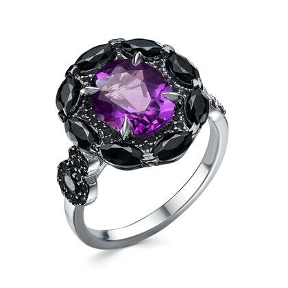 Кольцо из серебра 925 пробы с аметистами и шпинелью (18,5)
