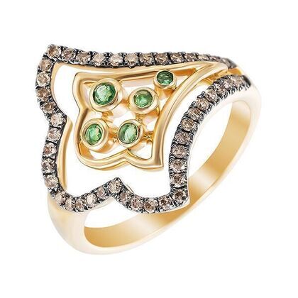 Кольцо из золота 585 пробы с бриллиантами и изумрудами