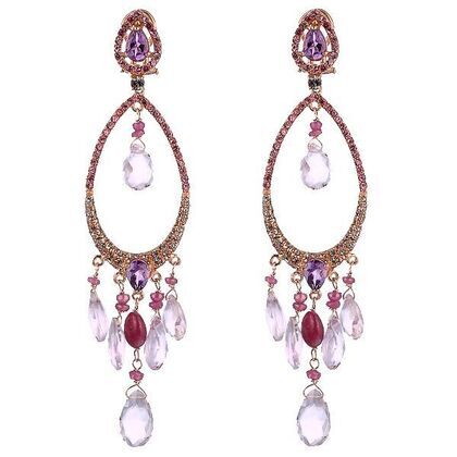 Серьги из серебра 925 пробы с аметистами, рубинами облагороженными и фианитами
