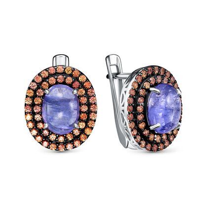Серьги из серебра 925 пробы с танзанитами и сапфирами