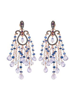 Серьги из серебра 925 пробы с топазами лондон, кианитами, аквамаринами, иолитами и фианитами