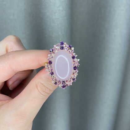 Брошь-подвеска из розового золота 585 пробы с кварцем, бриллиантами, сапфирами и аметистами