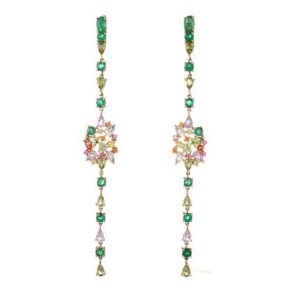 Серьги из золота 585 пробы с перидотами, сапфирами, аметистами, празиолитами и изумрудами