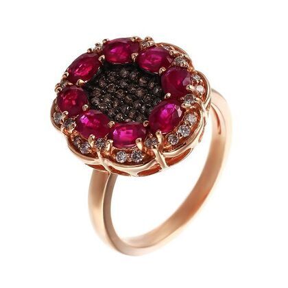 Кольцо из розового золота 585 пробы с рубинами и бриллиантами (17,5)