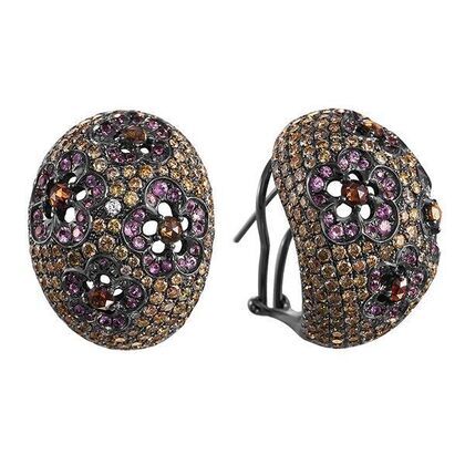 Серьги из черного золота 750 пробы с бриллиантами и сапфирами