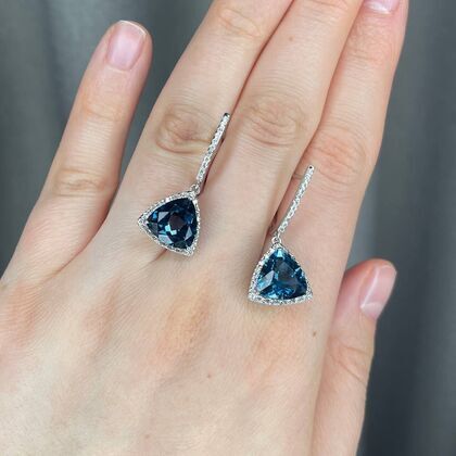 Серьги из белого золота 585 пробы с топазами лондон и бриллиантами