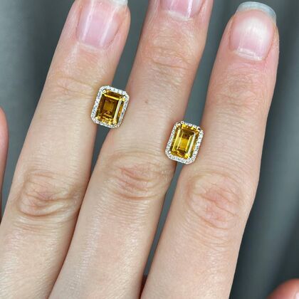 Серьги из розового золота 585 пробы с бриллиантами и цитринами