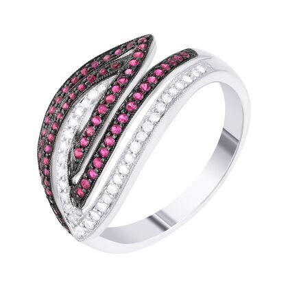 Кольцо из белого золота 585 пробы с рубинами и бриллиантами