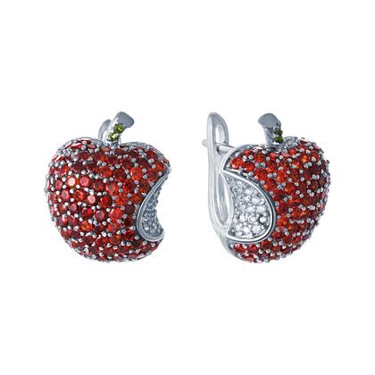 Серьги из серебра 925 пробы с диопсидом и фианитами