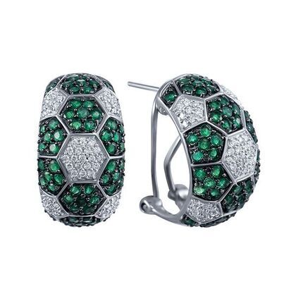 Серьги из белого золота 585 пробы с бриллиантами и изумрудами