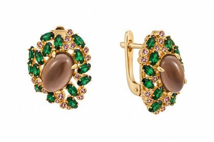 Серьги из серебра 925 пробы с кварцем и фианитами