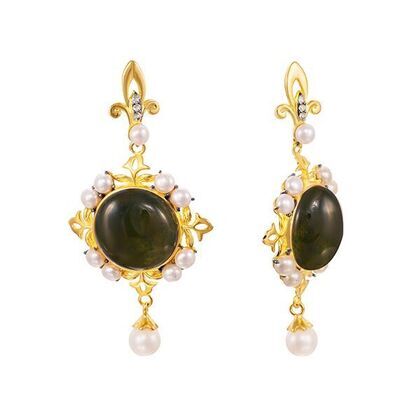 Серьги из серебра 925 пробы с агатом, культивированным жемчугом и топазами