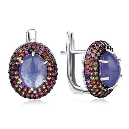 Серьги из серебра 925 пробы с сапфирами и танзанитами