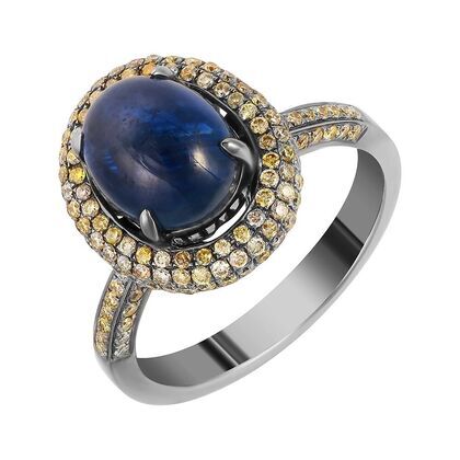 Кольцо из черного золота 750 пробы с сапфиром и бриллиантами облагороженными (17,75)