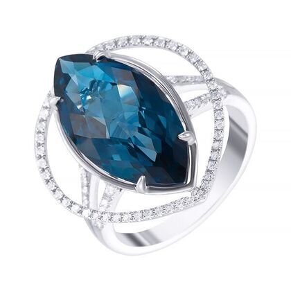 Кольцо из белого золота 585 пробы с топазами лондон и бриллиантами