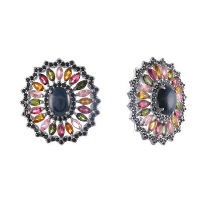 Серьги из серебра 925 пробы с корундами, шпинелью и турмалинами