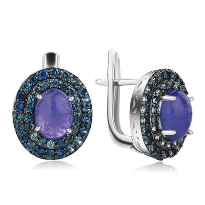 Серьги из серебра 925 пробы с сапфирами и танзанитами