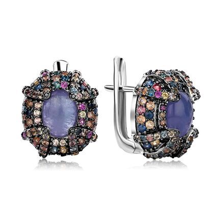 Серьги из серебра 925 пробы с сапфирами и танзанитами