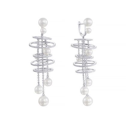 Серьги из серебра 925 пробы с культивированным жемчугом и фианитами