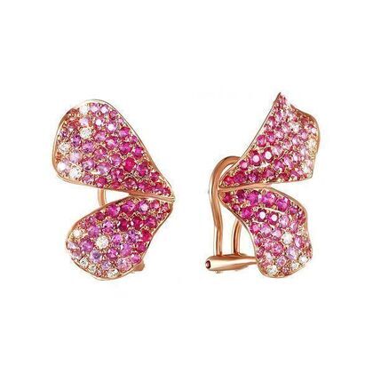 Серьги из розового золота 750 пробы и розового золота 585 пробы с бриллиантами и сапфирами