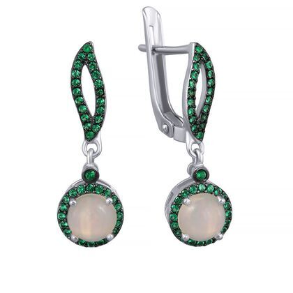 Серьги из серебра 925 пробы с опалами и фианитами