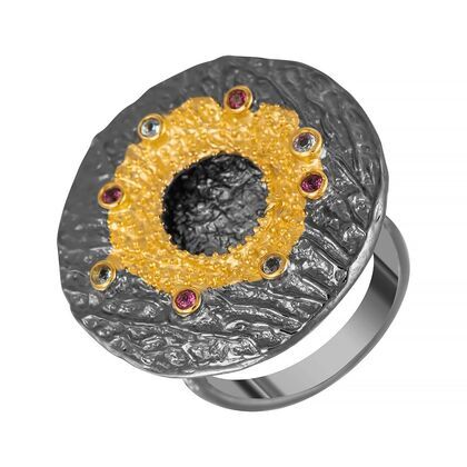 Кольцо из серебра 925 пробы с топазами и родолитами (17)