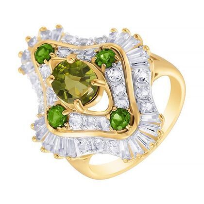 Кольцо из серебра 925 пробы с перидотами, хромдиопсидом и топазами (18)