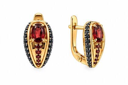 Серьги из серебра 925 пробы с гранатами и шпинелью
