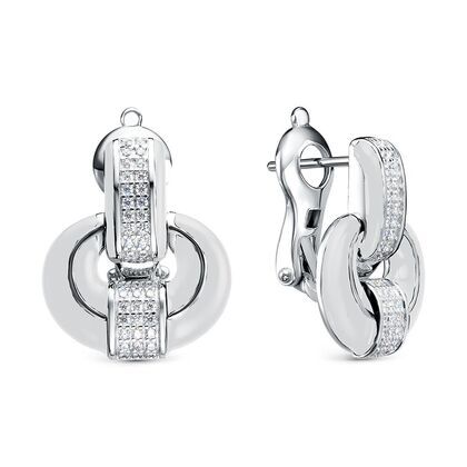 Серьги из серебра 925 пробы с фианитами и эмалью