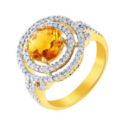 Кольцо из золота 585 пробы с бриллиантами и цитрином (17,25)