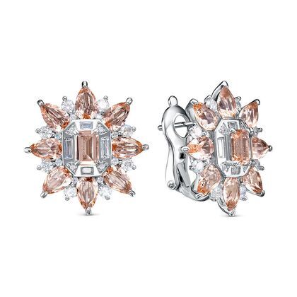 Серьги из серебра 925 пробы с фианитами и ювелирным стеклом