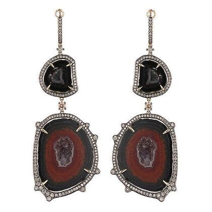 Серьги из золота 585 пробы с жеодами и бриллиантами