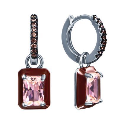 Серьги из серебра 925 пробы с фианитами и эмалью