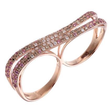 Кольцо из розового золота 585 пробы с бриллиантами и сапфирами